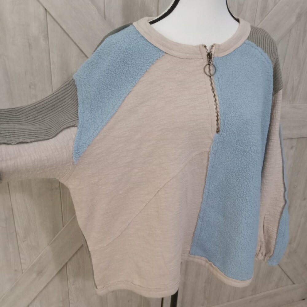 Pol-Blue Multi Color Oversized Patchwork Raw Edge… - image 6